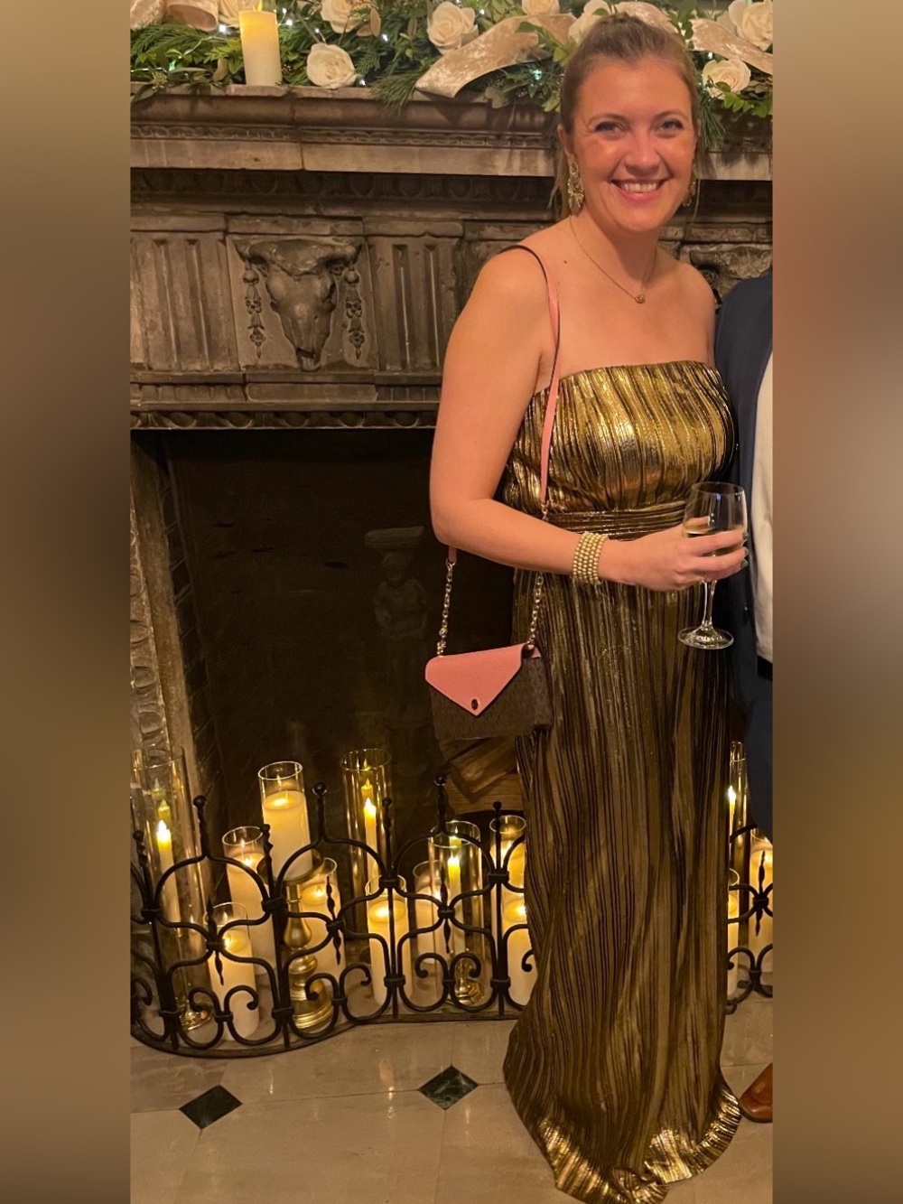 Flying Tomato Metallic Gold Strapless Jumpsuit
